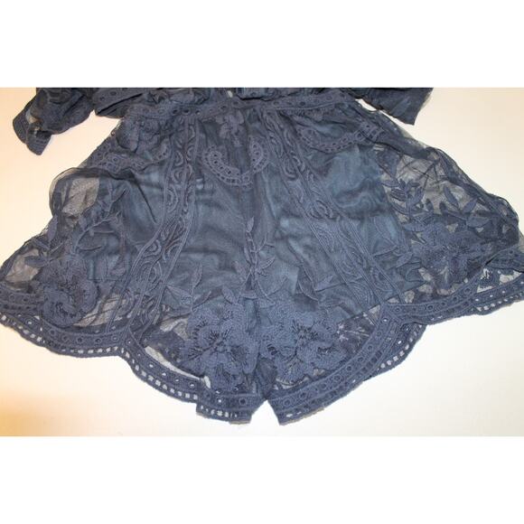 Honey Punch Navy Blue Sheer Mesh Lace Romper Fairy Grunge Ethereal Boho Size S - Picture 6 of 12